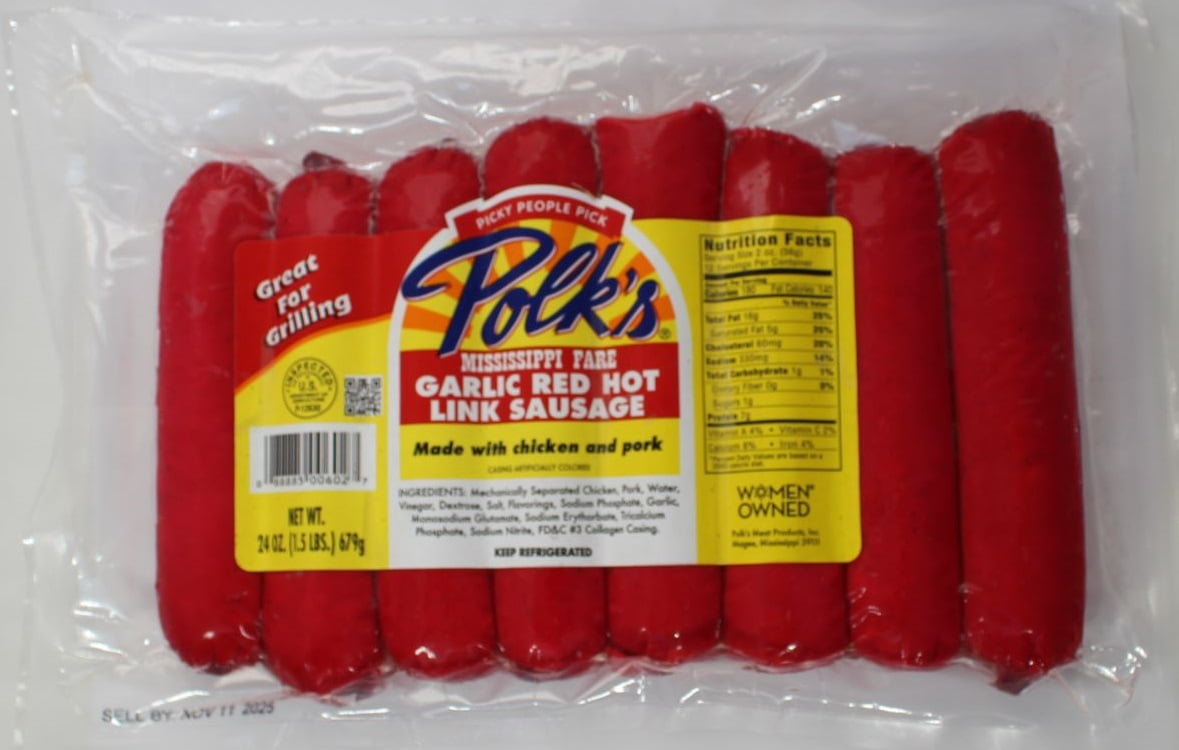 Polk's Mississippi Fare Garlic Red Hot Link Sausage, Fully Cooked, Keep Refrigerated, 24 oz