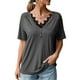 thumbnail image 1 of Camisa de manga corta con cuello en V de encaje para mujer, moda de verano, informal, adelgazante, blusa de manga corta de verano para mujer, gris oscuro XL, 1 of 8