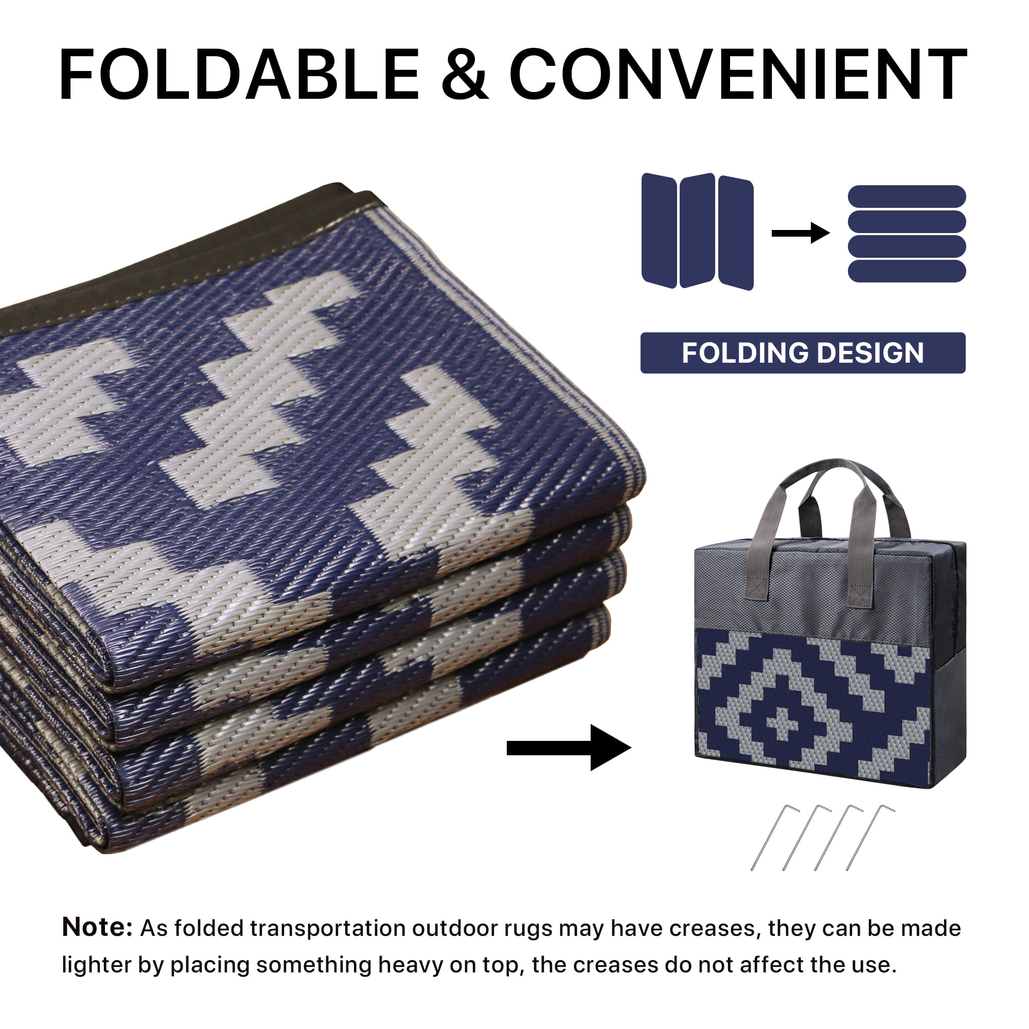 DEORAB Outdoor Rugs Waterproof Plastic Straw Mat 9'x12' Reversible for RV Patio Deck Beach Blue & Grey