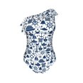 thumbnail image 4 of Yiaed Seaside Primary Color Print Women One Piece Swimsuits Tummy Control One Shoulder Bathing Suits Pattern Ruffle Swimwear-X-Large, 4 of 8