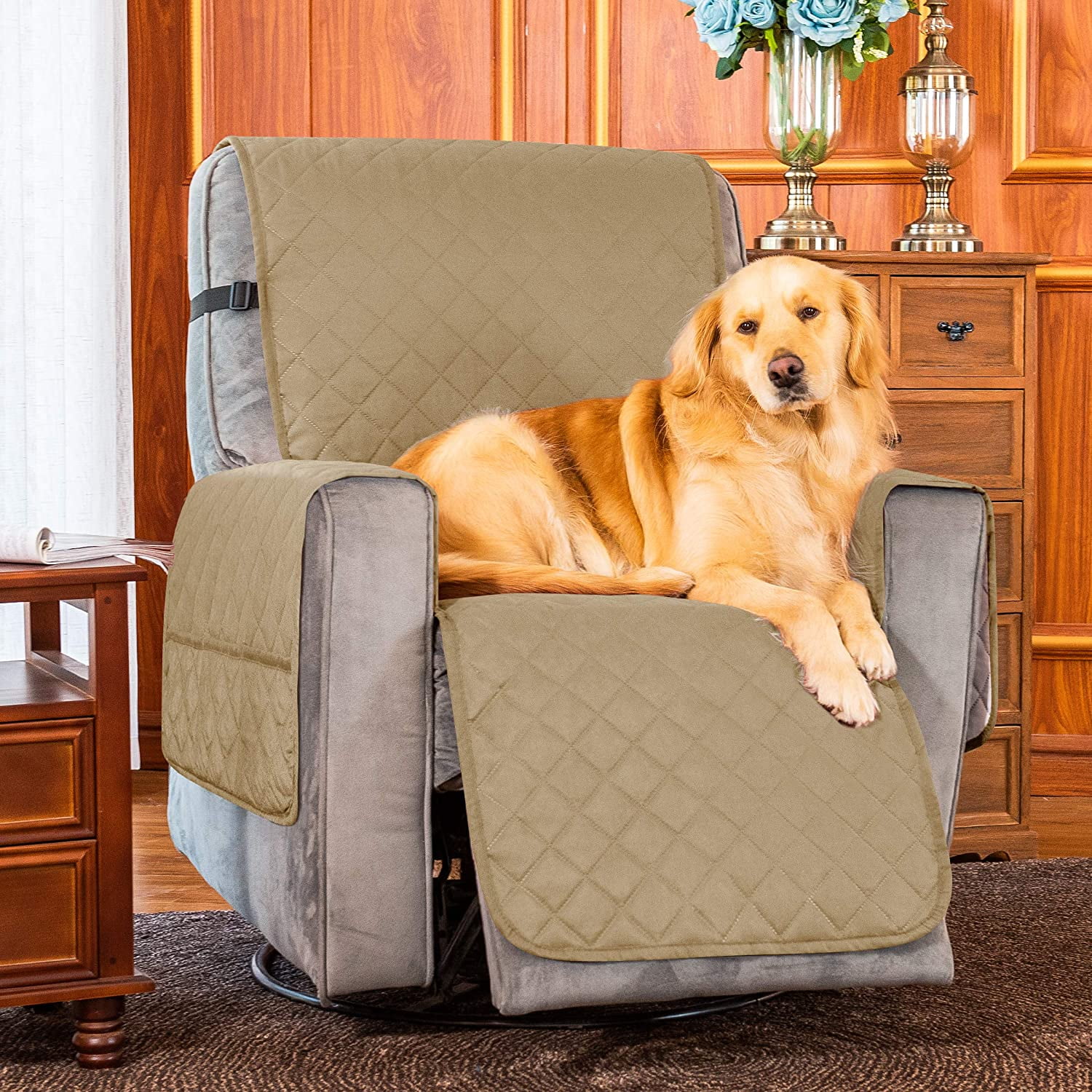 Subrtex Reversible Recliner Chair Fabric Slipcovers, Microfiber Fabric, Khaki