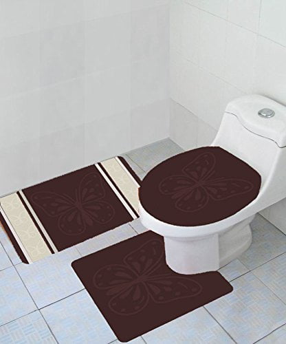Brown 4-Pc Diamond Bath Rug Set Contour Tank /& Toilet Seat Cover Rectangle Mat