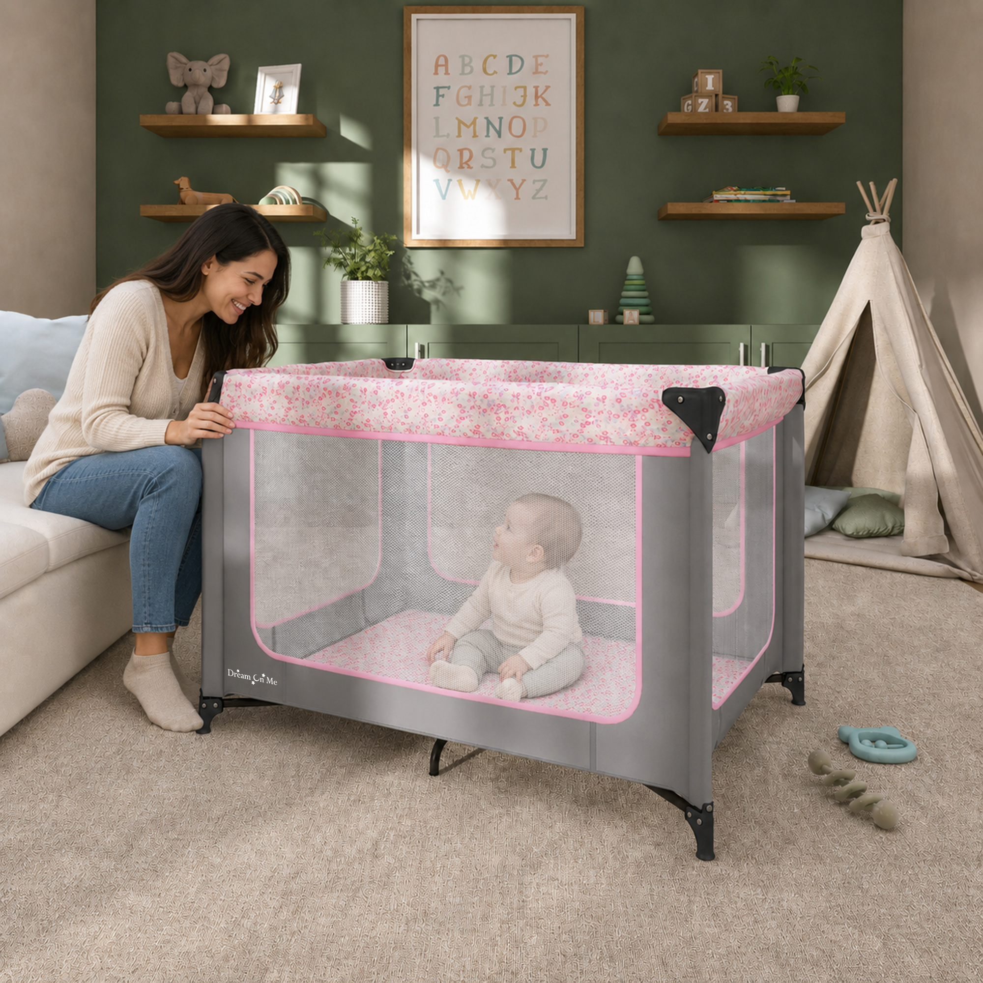 Dream On Me Zodiak Portable Play Yard, Grey/Pink photo 7