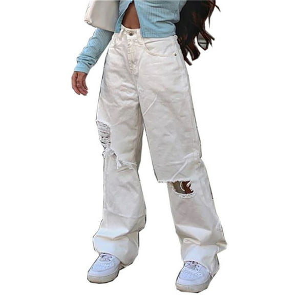 TSADFHJI Long Jean Skirt Women Button High Waist Pocket Solid Color Jeans Trousers Loose Denim Pants Xl White