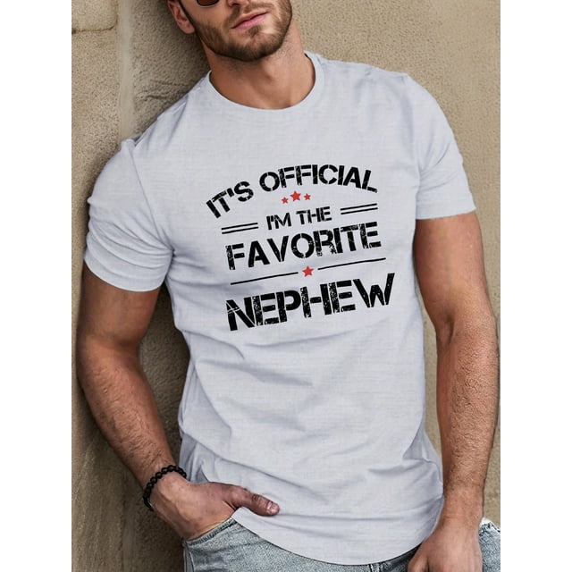 T-Shirt Décontracté en Polyester pour Hommes, Imprimé "Favorite Nephew", Manches Courtes, Col Rond, Tissu Extensible, Design Géométrique, Haut d'Été pour Adultes, Fête des Pères, Fête des Mères, Nouvel An, Festival du Printemps, Valen