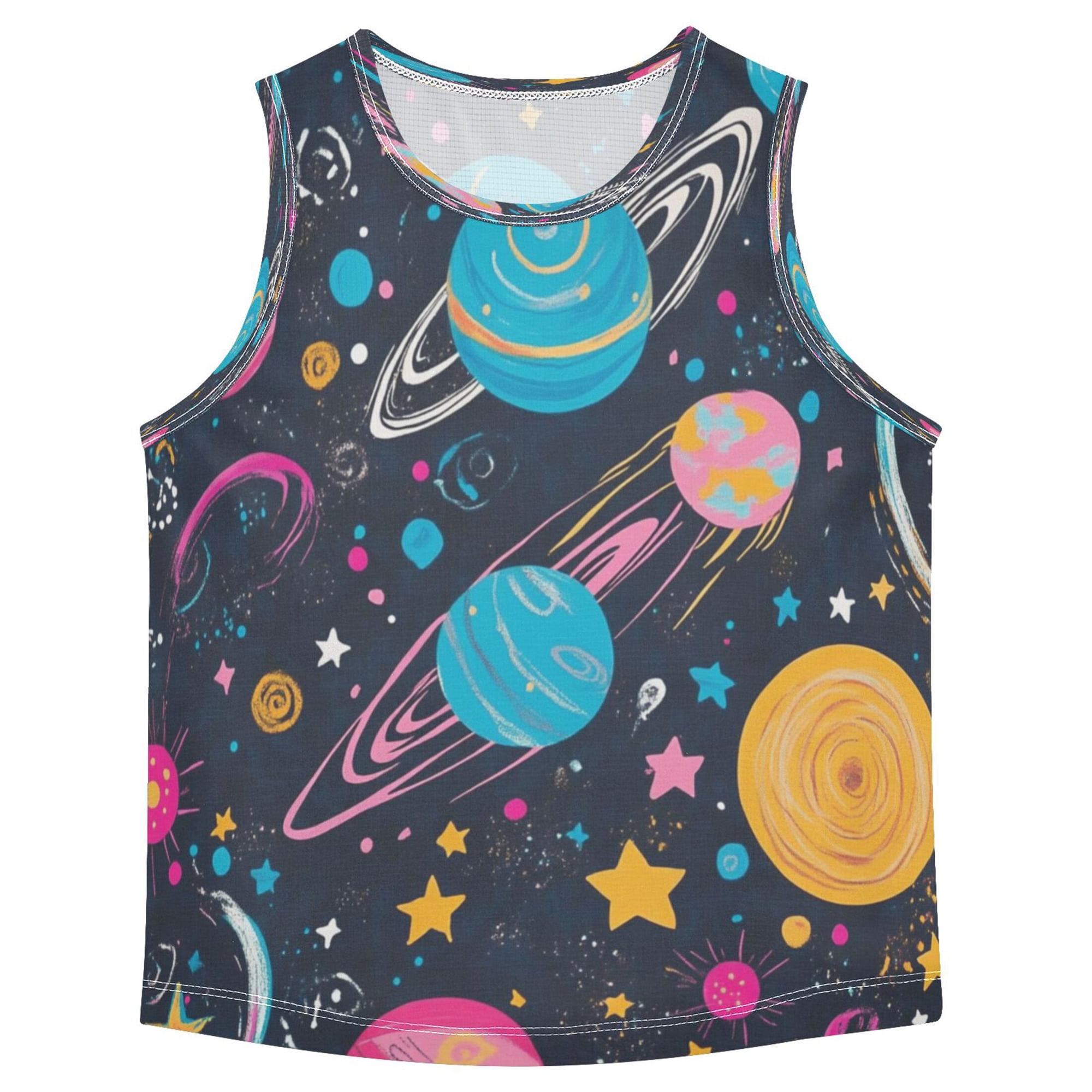 Boys Athletic Quick Dry Tank Tops Boys Sleeveless T-Shirts Kids Running Vest Stars and Planets Pattern 4T