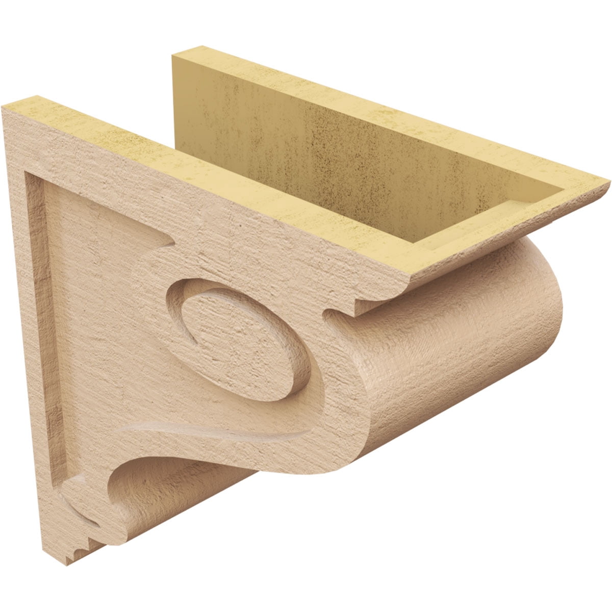 6"W x 12"D x 12"H Classic Scroll Rough Cedar Woodgrain TimberThane Corbel, Primed Tan