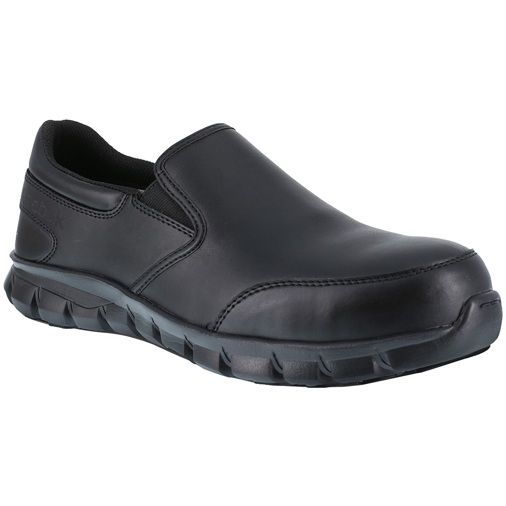 Reebok Mens Black Leather Work Shoes Slip-On ESD Comp Toe 7W - image 2 of 4