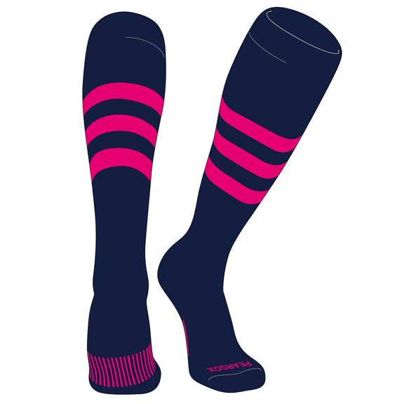PEAR SOX Striped OTC Baseball, Softball, Football Socks (A) Navy, Hot Pink (XS)