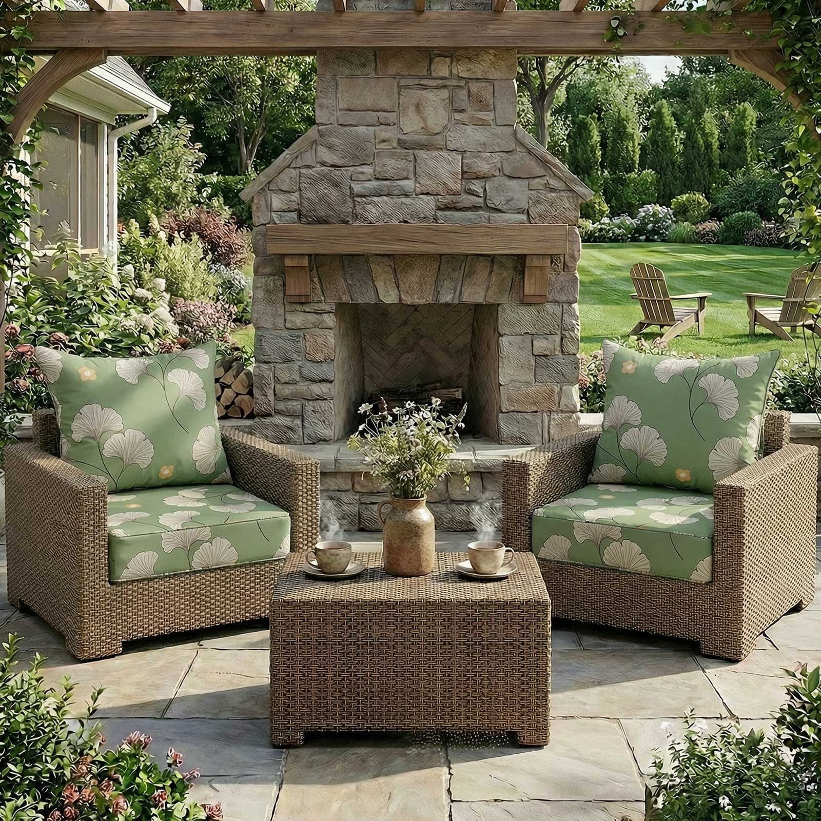 TOPCHANCES Outdoor Deep Seat Cushion Set, 24x24 Inch Waterproof Outdoor Deep Seat Cushions for Patio Furniture (Set of 1, Ginkgo Leaves)