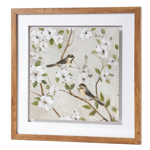 Crystal Art Gallery - Birds and Flowers Framed Floral Wall Art Farmhouse Decor - 17" x 17"