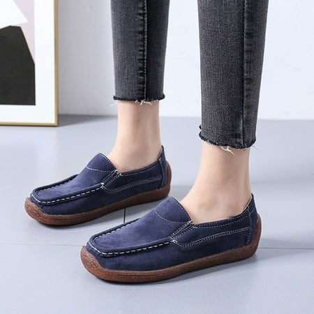 

YTJX Women Breathable Solid Color Flat Round Toe Comfortable Slip On Casual Single Shoes