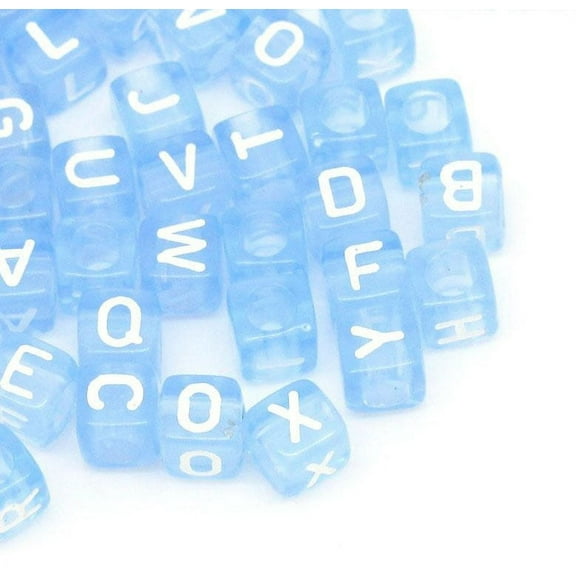 450 Blue Acrylic Letter Beads with White Letters 6mm with 3.4mm Hole