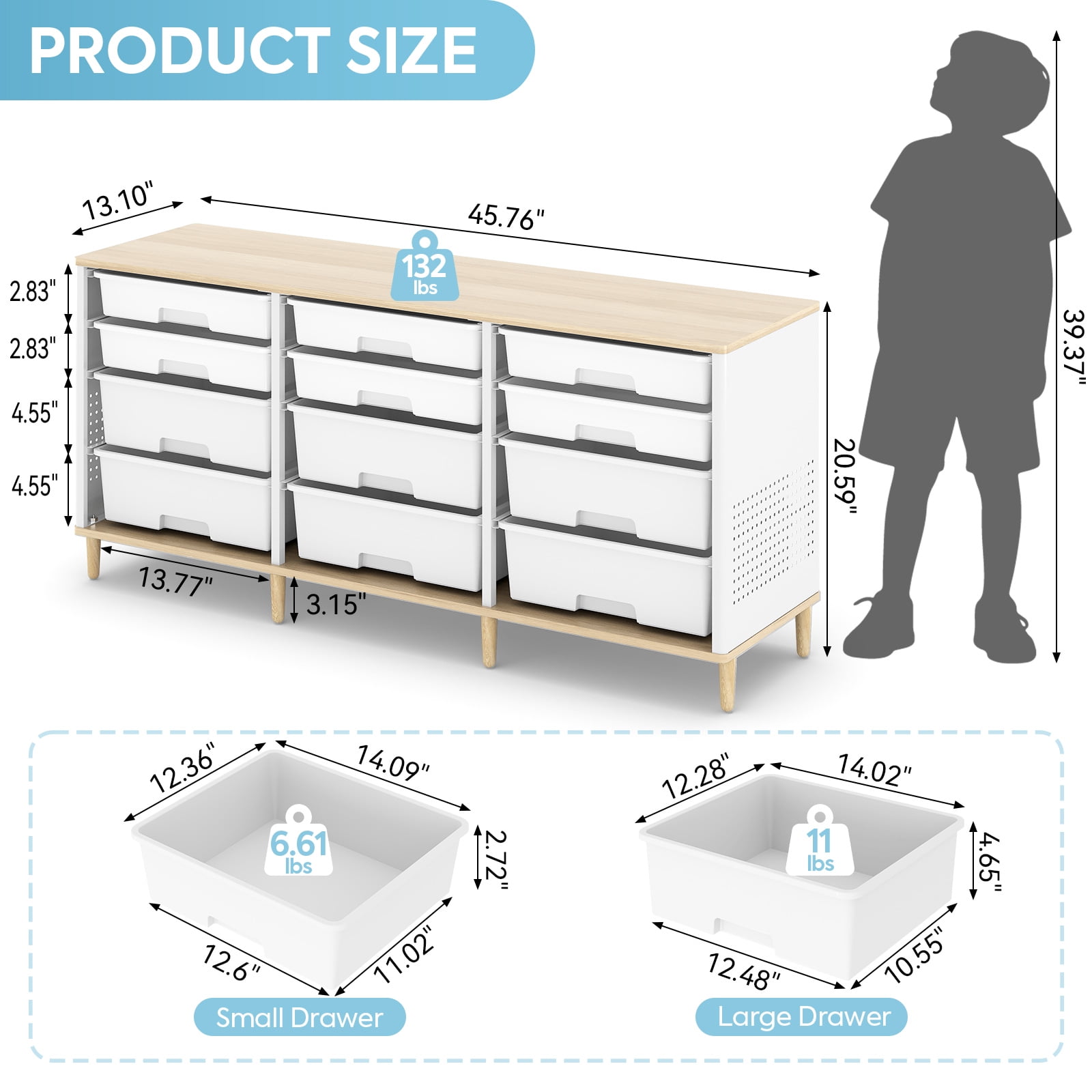 TOOLF Sideboard Storage Cabinet with 12 Drawers , for 32-45'' TV Stand , Fluted Modern Buffet Cabinet for Living Room, Bedroom , School