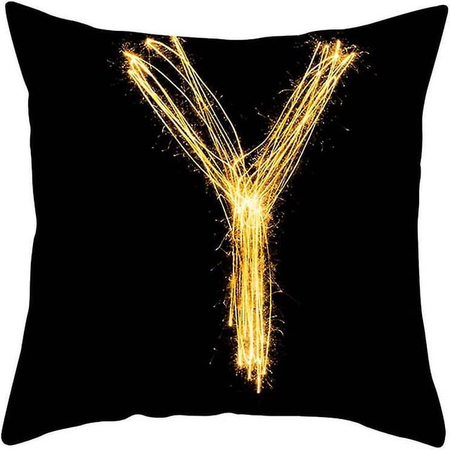 Fundas de almohada de terciopelo suave de 18 x 18, serie de 26 letras inglesas, fundas de almohada cuadradas, funda de almohada con cierre de cremallera, protector de almohada negro