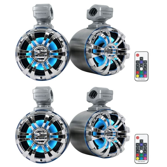 4) Rockville WB50KLS SILVER 5.25" 250w Metal Marine Wakeboard LED Tower Speakers