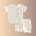 thumbnail image 4 of Niña Bebé Ropa de Verano Elegante Bordado Floral Cuello Redondo Pantalones Cortos de Manga Corta Dos Piezas Conjunto de Tejido Suave Transpirable, 4 of 8