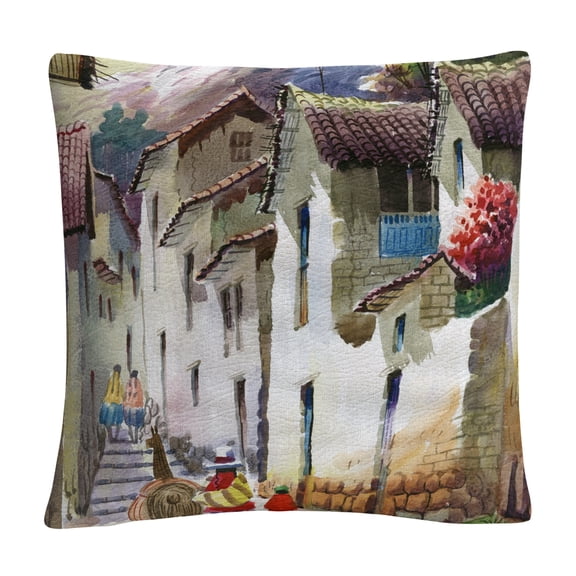 Cuzco I' Tuscan Architectural Village By Masters Fine Art 16 X 16 Decorative Throw Pillow