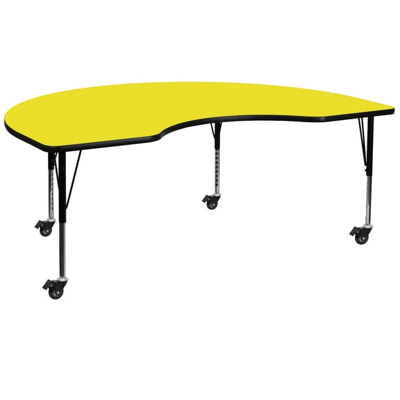 Flash Furniture Mobile 48''W x 72''L Kidney Yellow HP Laminate Activity Table - Height Adjustable Short Legs