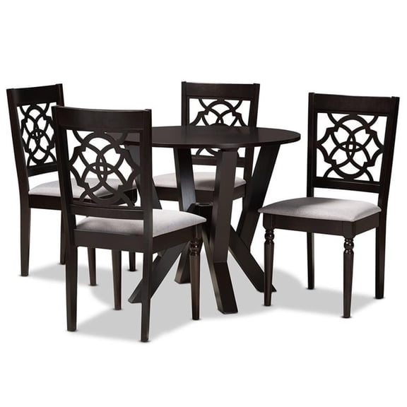 Bowery Hill Gray Fabric and Dark Brown Finished Wood 5-Piece Dining Set