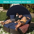 thumbnail image 3 of Glavbiku 64.1" Outdoor Wicker Round Daybed with Cushions,Rattan Sofa Bed with Lift Table,Navy Blue, 3 of 13