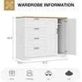 thumbnail image 3 of 43.3" Armoire Wardrobe Closet with 4 Drawers and 2 Doors, Wooden Dresser with Hanging Rod, Multifunctional Storage Cabinet for Bedroom, White, 3 of 7