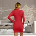 thumbnail image 5 of Vafful Womens Dresses Mock Neck Long Sleeve Mini Bodycorn Dress Ribbed Slim Fit, 5 of 6