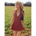 thumbnail image 5 of Burgundy Polka Dot V-Neck Halter Mini Dress For Women, Casual Summer Party, 5 of 6