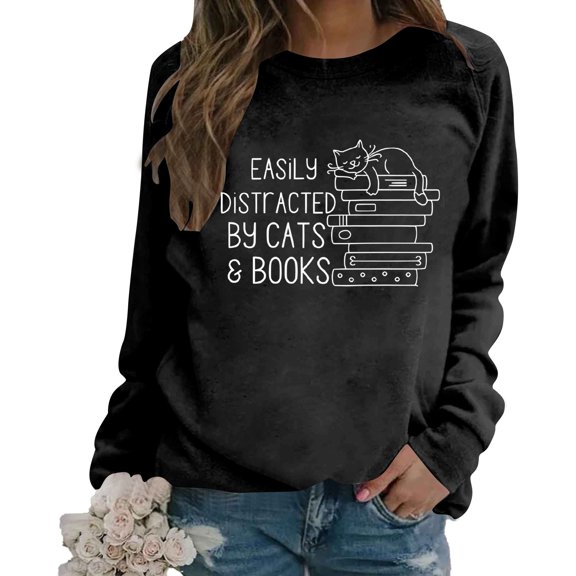 Women Solid Color Alphabet Graphic Sweatshirt Round Neck Long Sleeve Loose Fit Slouchy Lounge Pullover