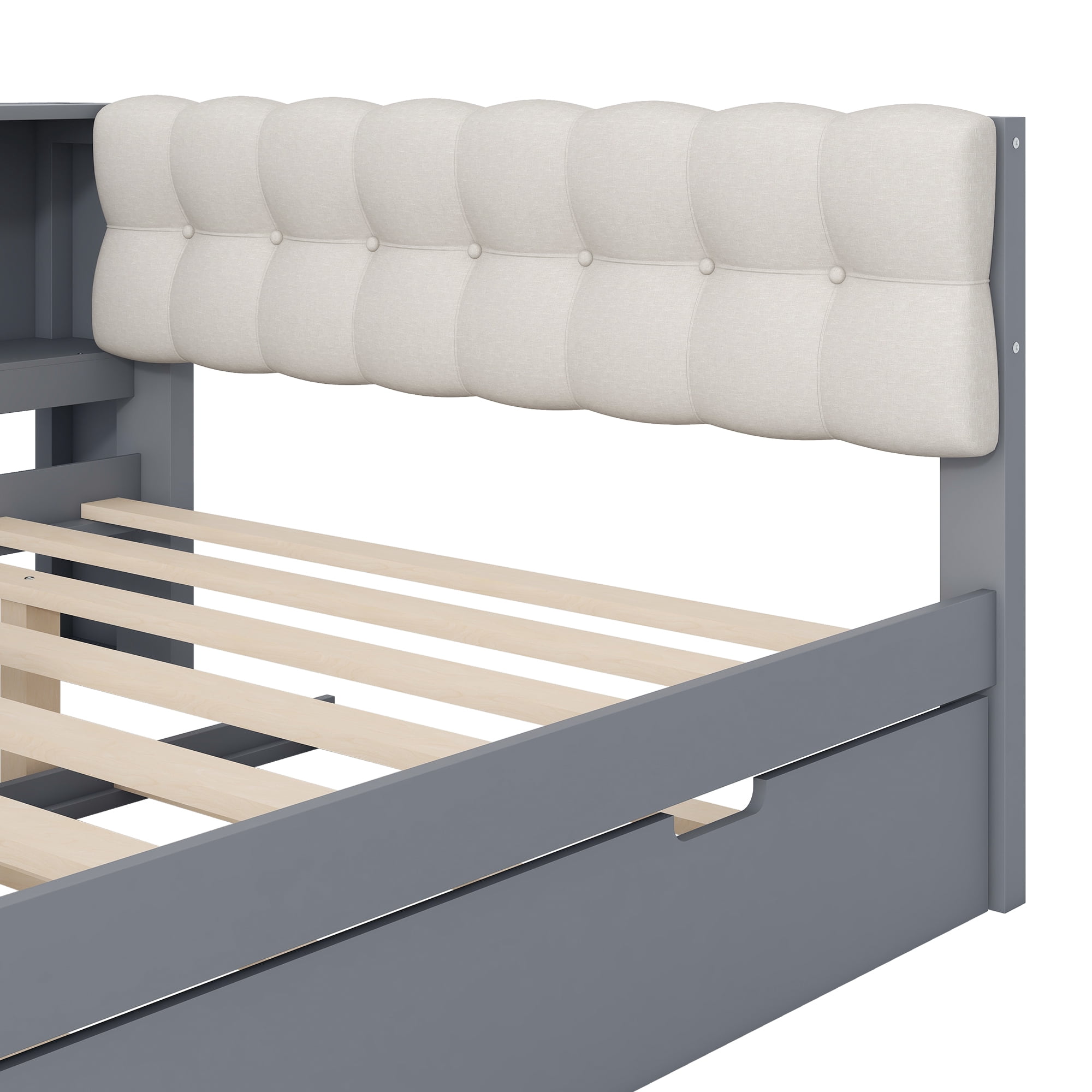 Sailvan Full Size Platform Bed Frame with Storage,Trundle and Headboard Gray