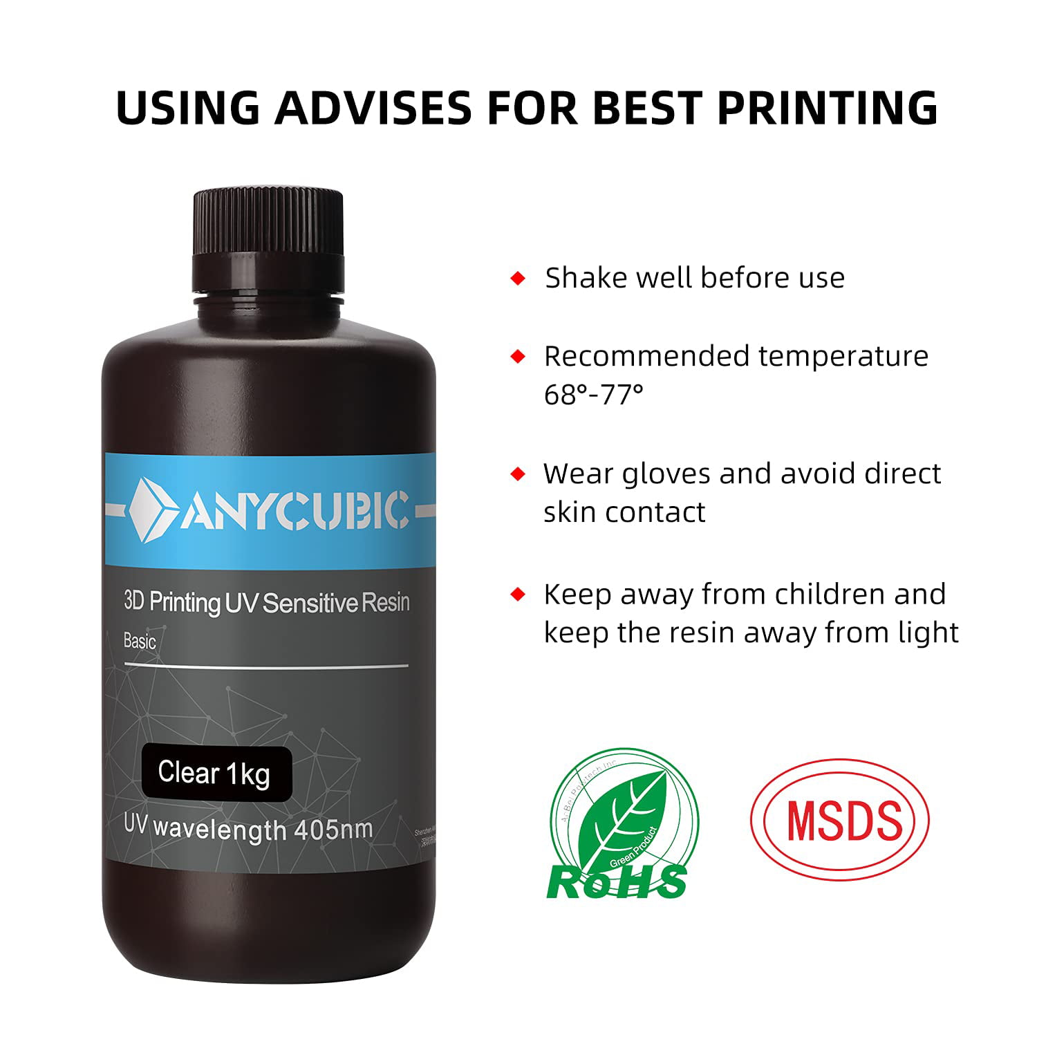 ANYCUBIC 3D Printer Resin, 405nm UV Photopolymer Resin for