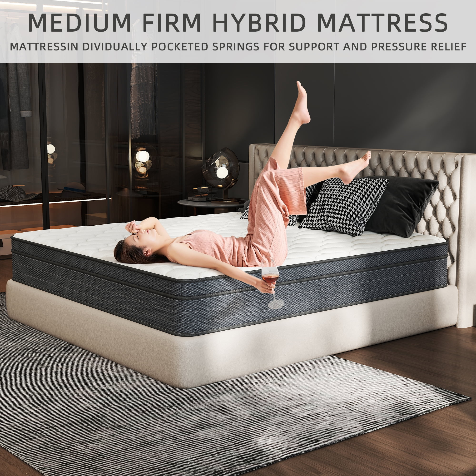 CICIMLU King Mattress 12 inch Hybrid Gel Memory Foam & Pocket Innerspring, Pressure-Relief, Medium Firm Mattress
