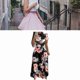 thumbnail image 5 of Vestido floral para mujer, negro, informal, estampado floral, diseño de lazo en la cintura, manga corta, largo, falda floral XXL, 5 of 12