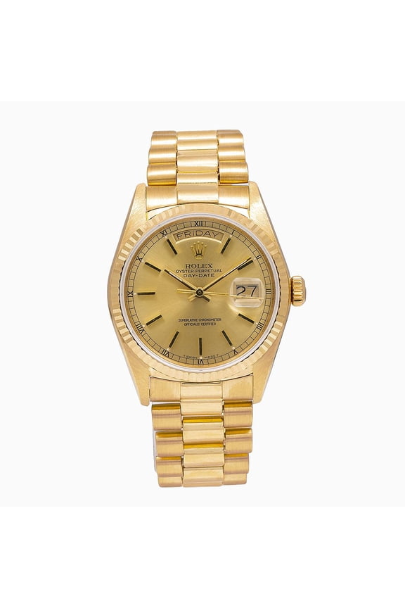Pre-Owned Rolex Day-Date 18038 36MM Champagne Dial With President Yellow Gold Bracelet