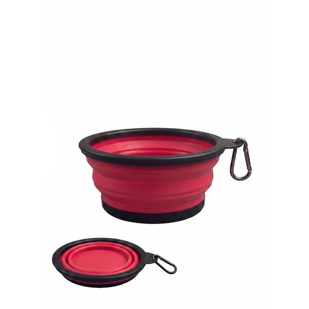 Plato Para Perro Plegable Silicona Portatil Viaje Mascotas Rojo