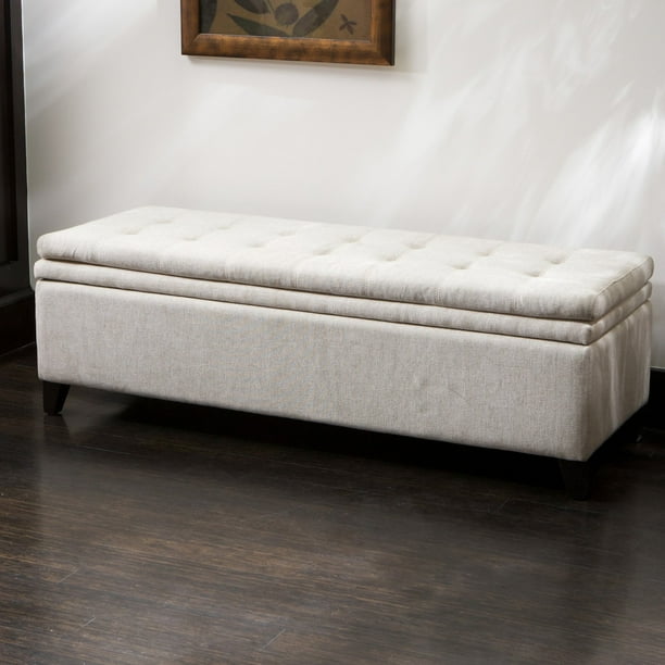 Brighton White Linen Storage Ottoman