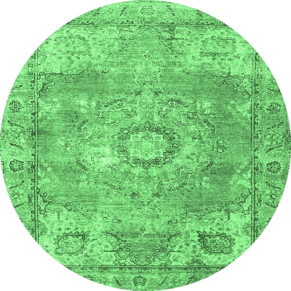 Ahgly Company Indoor Round Medallion Emerald Green Traditional Area Rugs, 7' Round
