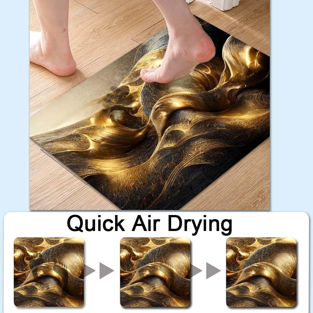Bath Mat Rug,Black Gold Marble rippleNon Slip Quick Dry Super Absorbent Thin Bathroom Rugs Fit Under Door-Easy to Clean Bathroom Floor Mats-Shower Rug for Shower Sink Bathtub(20" x 31"in)