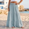 thumbnail image 2 of Yungyresw Women's Casual Maxi Skirt Elastic Waist Loose Flowy Tiered Skirts Boho Style Comfortable Solid A Line Skirt For Women Light Blue S, 2 of 7