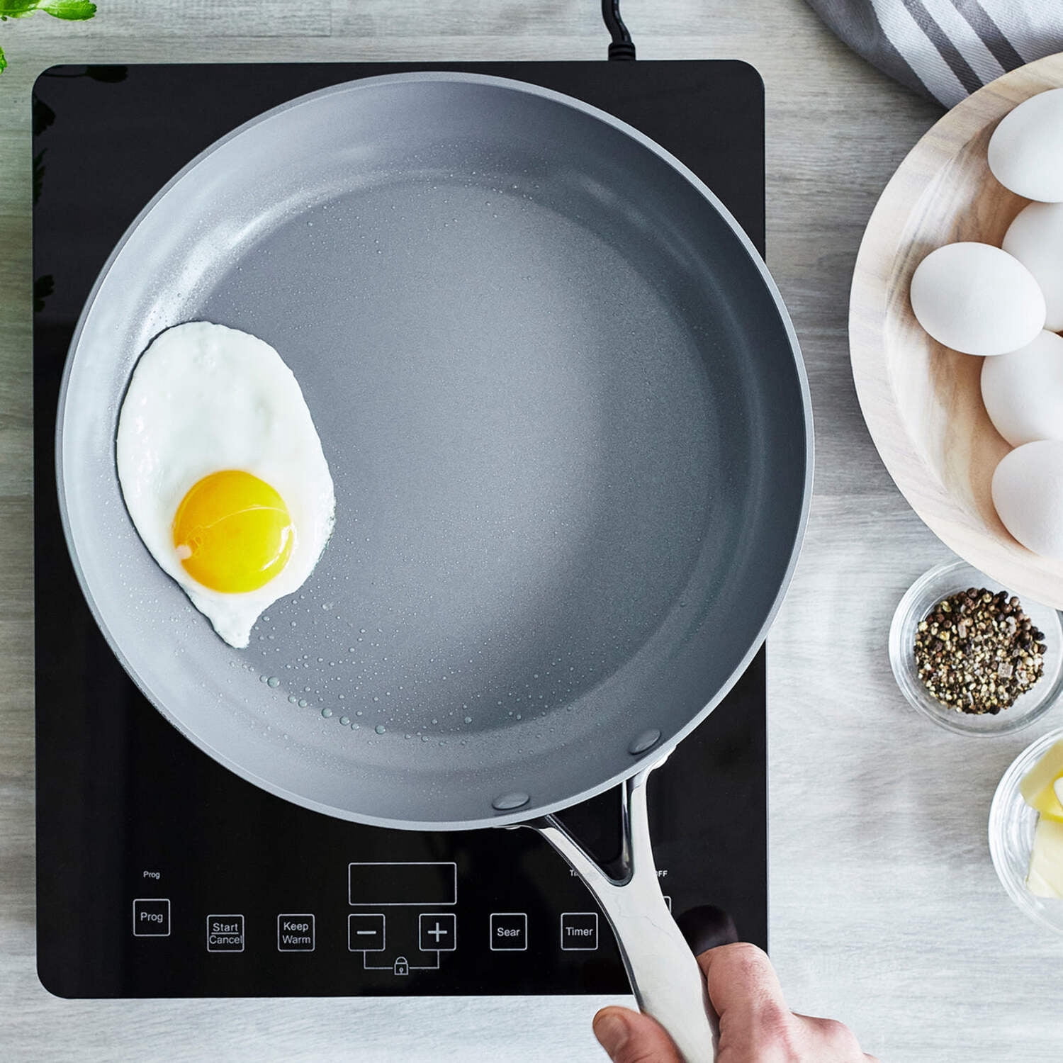 GreenPan Ceramic Fry Pan Set Nonstick Hard Anodized Aluminum Stainless Steel Gray, 8; 9.5; 11