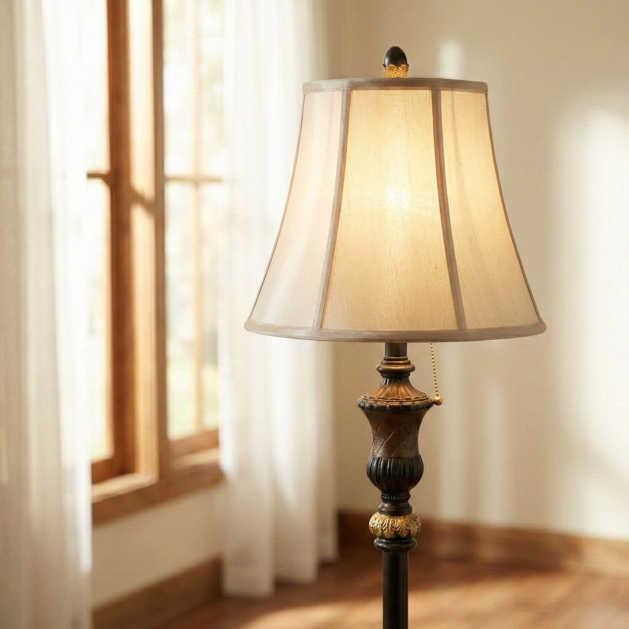 Brightech Sophia 63 in. Bronze LED Floor Lamp with Bell Shape Fabric Shade