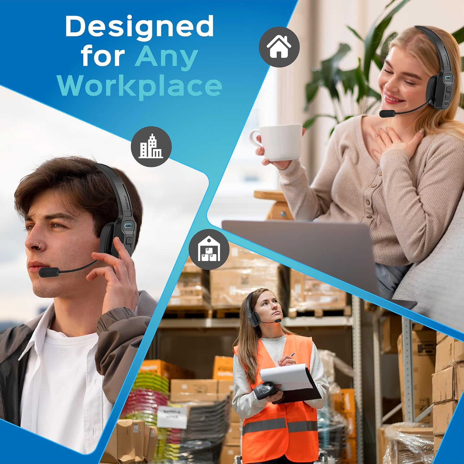 Philips Bluetooth Trucker Headset, Wireless Mono Headset with Noise-Cancelling Mic & Mute Button