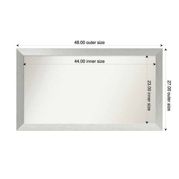 Amanti Art Custom Framed Wall and Bathroom Mirror (27 x 48 in.), Brushed Sterling Silver Frame