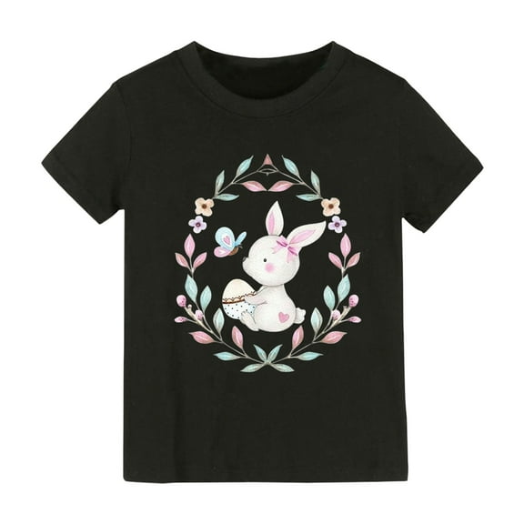 MZXELPRJD Easter Bunny Shirt Toddler Boys Girls 2024 Easter Day Gift Cartoon Rabbit Print Short Sleeve Tshirt Little Kid Big Kid Tee Tops 6-16 Years