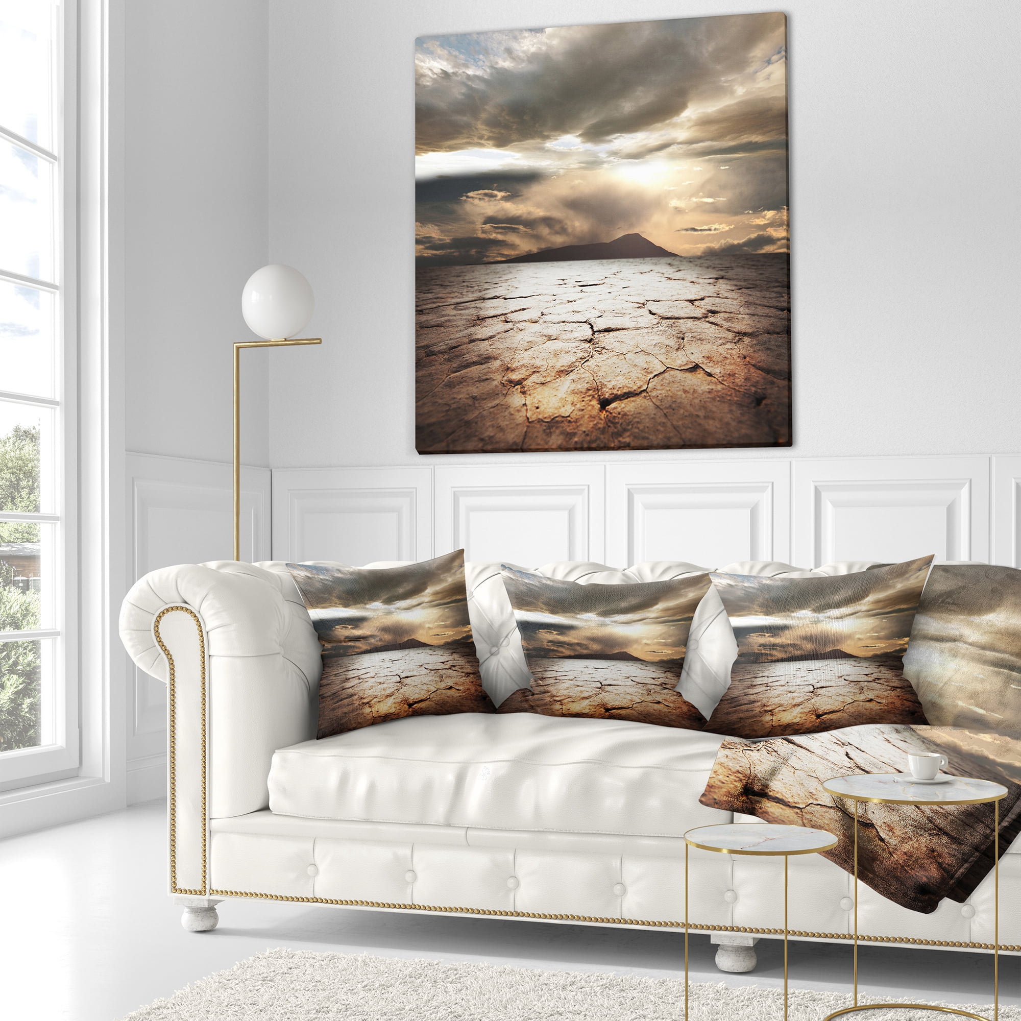 Designart Drought Land with Cloudy Sunset - Landscape Printed Throw Pillow - 16x16
