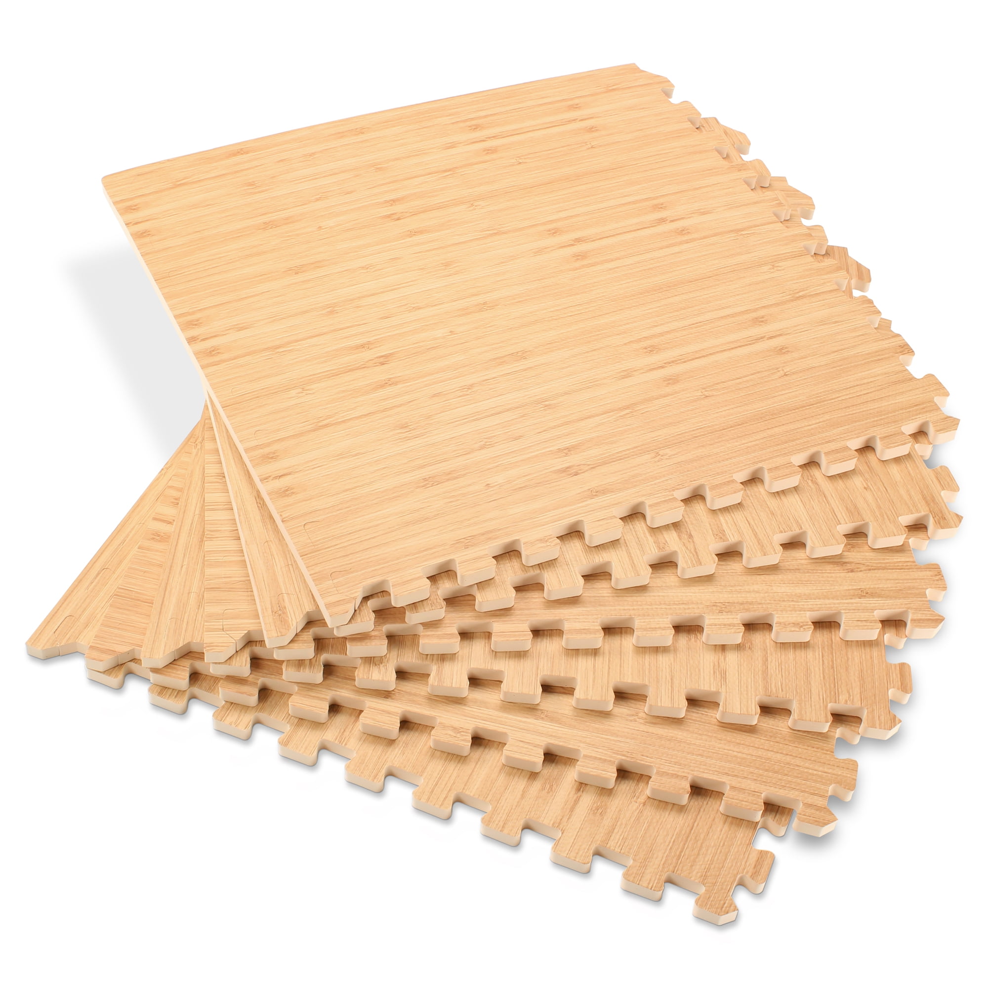 FOREST FLOOR Foam Printed Wood Grain Cork Grain and Bamboo Grain Interlocking Foam Anti Fatigue Flooring Mats 2x2 Tiles 