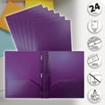 thumbnail image 3 of Better Office Products Purple Plastic 2 Pocket Folders with Prongs, Heavyweight, Letter Size Poly Folders, 24 Pack, with 3 Metal Prongs Fastener Clips, Purple, 3 of 5