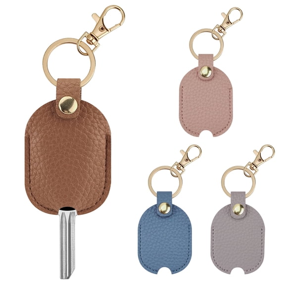 Sekonow 4 Pack Car Key Cover, PU Leather Sleeve for Broken Car Key Loop Replacement, Protector Holder Keychain for Women Men, 4 Colors