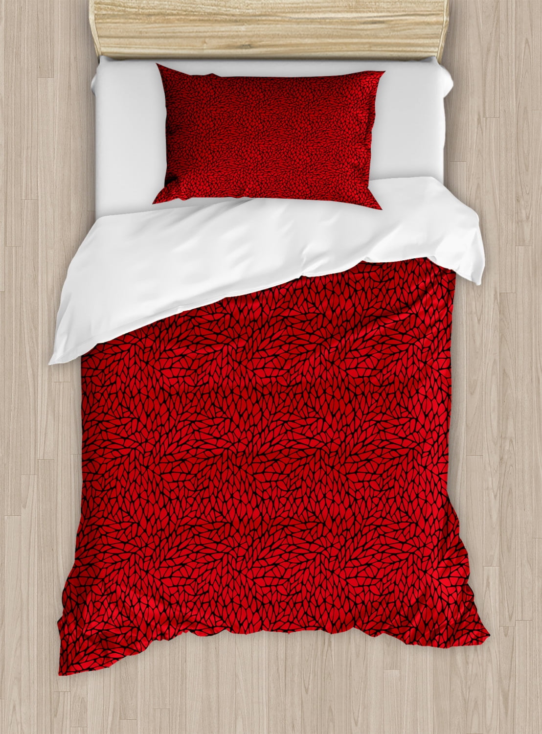 Red and Black Twin Size Duvet Cover Set, Abstract Pattern in Vibrant
