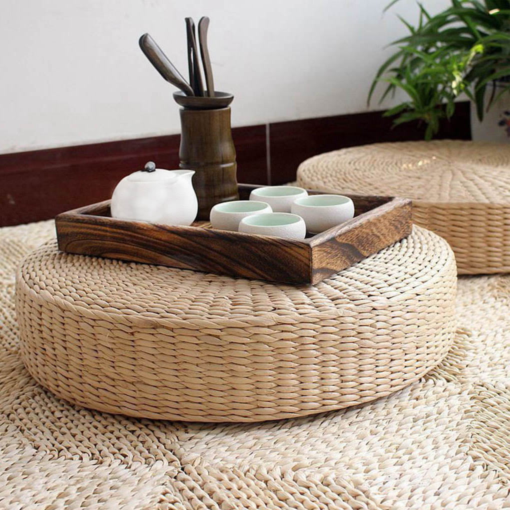 Floor Pillow Eco-Friendly Round Straw Cushion Hand Woven Tatami Floor